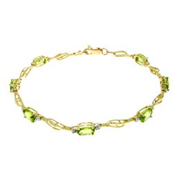 14k YG 3.38ct Peridot with .01ct Diamond Tennis Bracelet