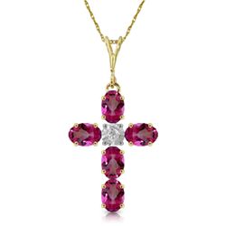 14k YG 1.73ct Pink Topaz & DIAMOND Cross Necklace
