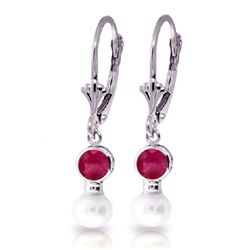 Freshwater 4.00ct Pearl & 1.20ct Ruby Earrings in 14k WG