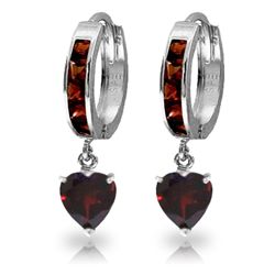 14K White Gold 3.25ct Heart & .85ct Garnet Hoop Earring