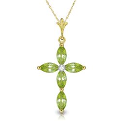 14k YG Diamond & 1.08ct Peridot Cross Necklace