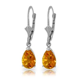 14k WHITE GOLD 2.85ct PEAR Citrine Drop Earrings