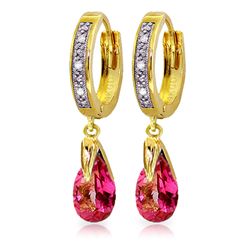 14k YG Diamond & 2.50ct Pink Topaz Hoop Earrings