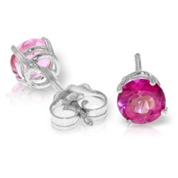 14k WHITE GOLD 1.30ct Pink Topaz Stud Earrings