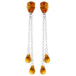 14k WG 4.0ct Briolette & 3.50ct PEAR Citrine Drop Earring
