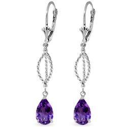 14k White Gold 3.0ct Amethyst Leverback Earrings