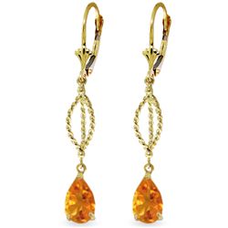 14k Yellow Gold 3.0ct Citrine Leverback Earrings