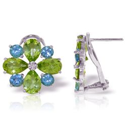 14k WG 3.25ct Peridot&1.6ct Bl. Topaz French Clip Earring