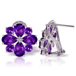 14k WG 3.25ct&1.6ct Amethyst Flower French Clip Earring