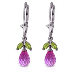 14k WG 3.00ct Pink Topaz & .40ct Peridot Petite Earring