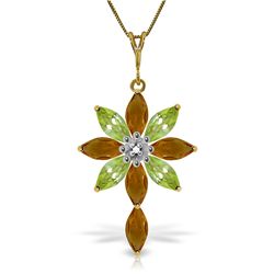 14k Solid Gold Citrine, Peridot & Diamond Necklace