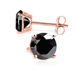 1.00ct Black SI2 Genuine Diamond 14k RG Stud Earrings
