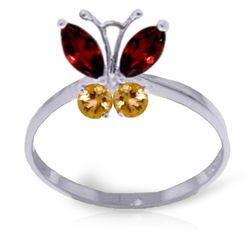 14k Solid Gold Garnet & Citrine Butterfly Ring