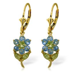 14k Solid Gold Peridot & Blue Topaz Earrings
