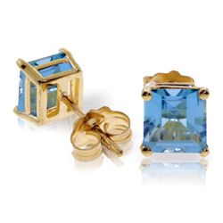1.75ct Princess cut Blue Topaz Earrings in 14k YG