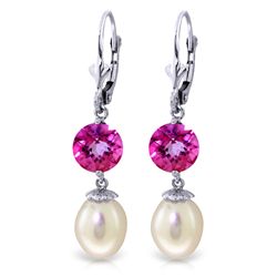 14K White Gold 8.0ct Pearl & 3.10ct Pink Topaz Earring