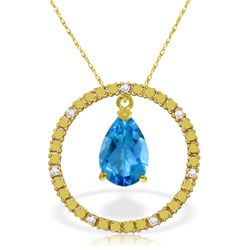 14k Solid Gold 6.50ct Blue Topaz Necklace