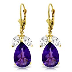 14k Solid Gold 12.0ct Amethyst & White Topaz Earrings