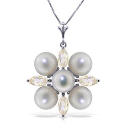 14k Solid Gold Clustered Pearls & White Topaz Necklace
