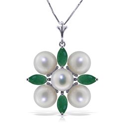 14k Solid Gold 1.30ct Emerald & Pearl Necklace