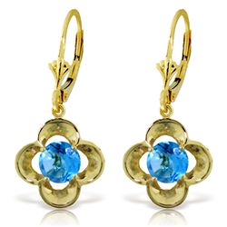 14k Solid Gold 1.10ct Blue Topaz Flower Earrings