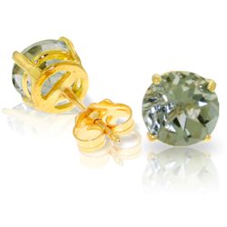 14k Solid Gold 3.10ct Green Amethyst Stud Earrings