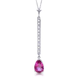 14k WHITE GOLD 1.75ct Pink Topaz Necklace w/ Diamond
