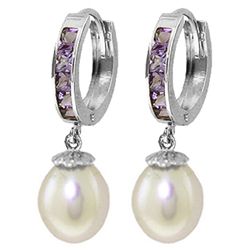 14K White Gold 8.00ct Pearl & 1.30ct Amethyst Earring