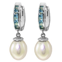 14K White Gold 8.00ct Pearl & 1.30ct Blue Topaz Earring