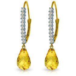 14k Solid Gold 4.50ct Citrine & Diamond Earrings