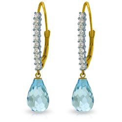 14k Soild Gold 4.50ct Blue Topaz & Diamond Earrings