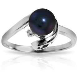 14k Solid Gold Black Pearl & Diamond Ring