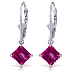 14k Solid Gold 3.20ct Pink Topaz Earrings