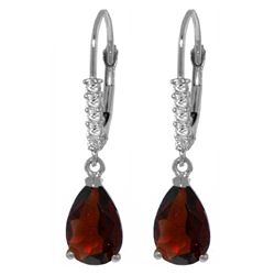 14k WG 3.00ct Garnet with Diamond Leverback Earrings