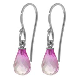 14k WHITE GOLD 2.70ct Pink Topaz Fish Hook Earrings