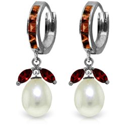 14K White Gold 8.0ct Pearl & 1.3ct 1.0ct Garnet Earring