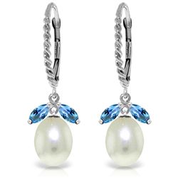 14k WG Earrings with 1.0ct Blue Topaz and 8.00ct Pearls