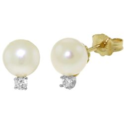 14k YG 4.00ct Pearl with Diamond Stud Earrings
