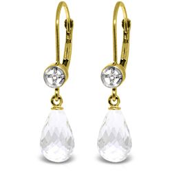 14k Solid Gold White Topaz & Diamond Earrings