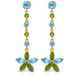 14k Solid Gold Blue Topaz & Peridot Earrings