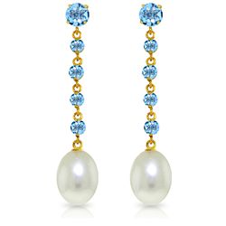 14k Solid Gold Blue Topaz & Pearl Earrings