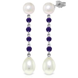 14k White Gold Amethyst & Pearl Drop Earrings
