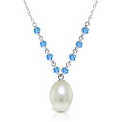 14K White Gold 4.0ct Pearl & Blue Topaz Necklace