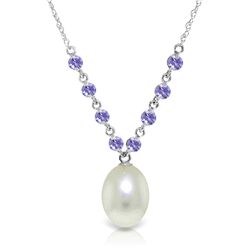 14k WG 4.0ct Pearl w/ 1.0ct Tanzanite Stationed Necklace