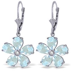 14k Solid Gold 4.40ct Aquamarine & Diamond Earrings