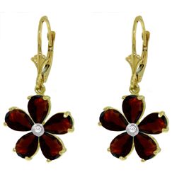 14k YG 4.40ct Garnet & Diamond Flower Dangle Earrings