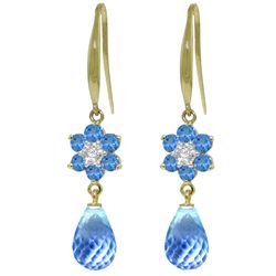 Blue Topaz Flower Fish Hook Earring in 14k Gold