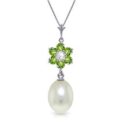 14K White Gold 4.0ct Pearl,Peridot & Diamond Necklace