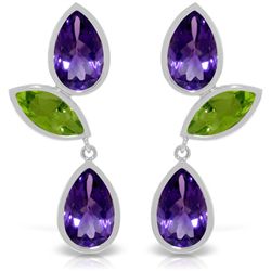 14K WG 10.00ct AMETHYST & 3.60ct PERIDOT EARRING