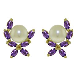 Greek Inspired Pearl and Amethyst Earrings in 14k Gold